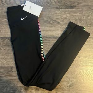 NWT Nike One Black and Rainbow Mid Rise Leggings XS 7/8  length Tight Fit
